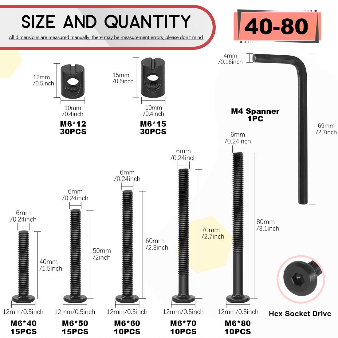 M6 Hex Socket Head Screws Bolt - Furniture Hardware Barrel Nut 리뷰 및 가격