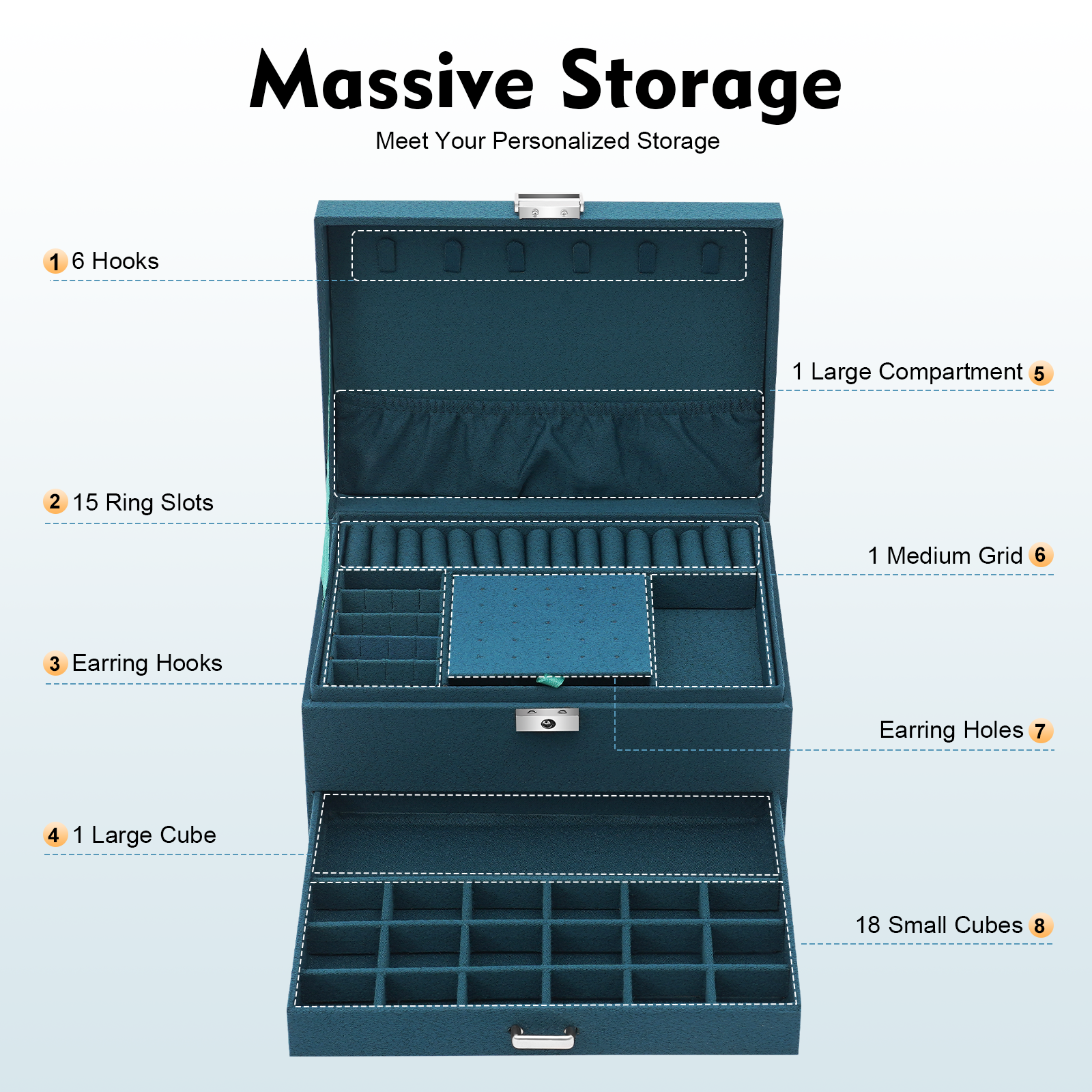 3-Tier Dark Green Jewelry Box  - Drawer Organizer Peg 리뷰 및 가격